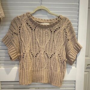 South Moon Under Open-Knit Short Sleeve Sweater in Beige